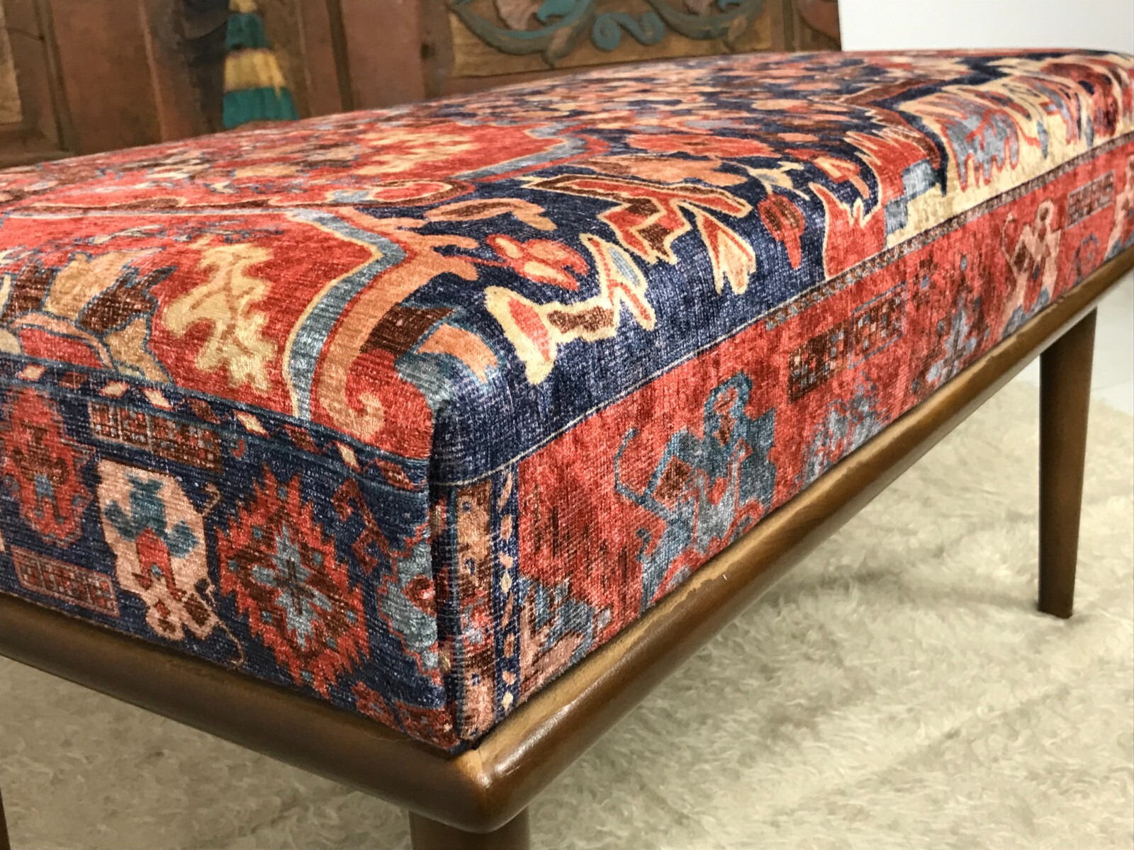 Handmade Kilim Upholstered Ottoman Footstool Piano Entryway Bedroom Bench