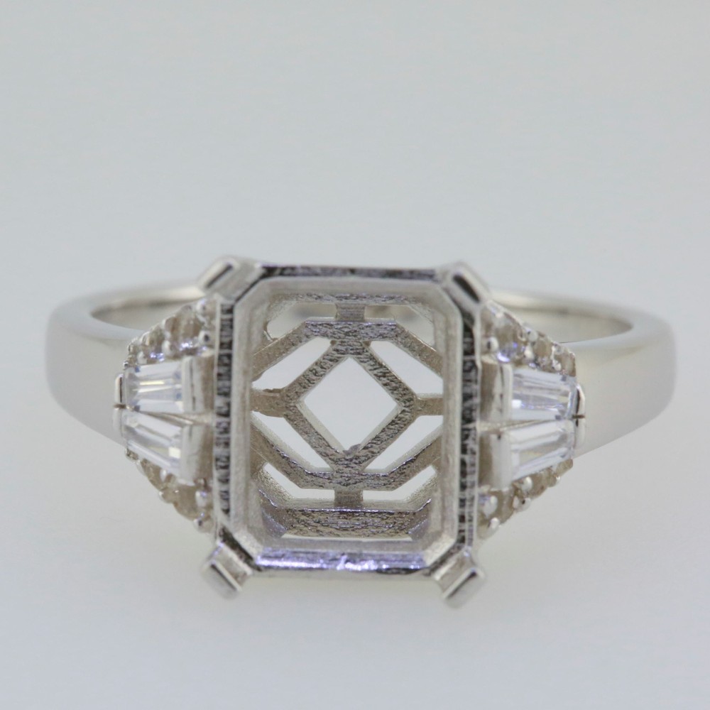 Sterling Silver Semi Mount Ring Setting Emerald OCT 11X9mm