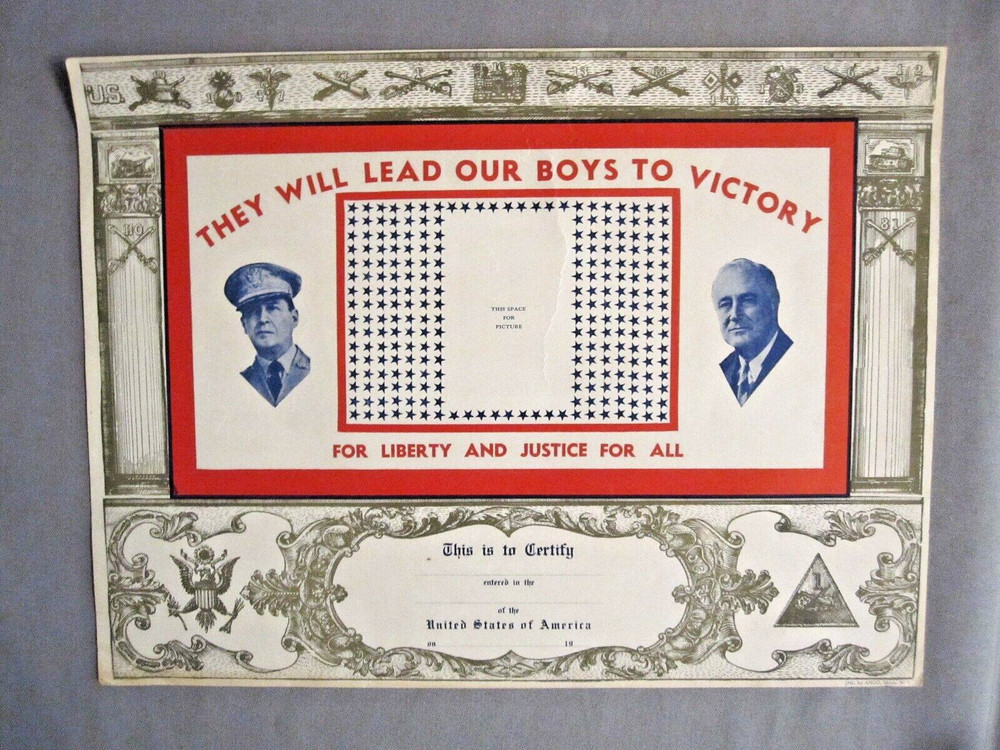 1942 Colorful & Patriotic Certificate of Enlistment in U.S. Military - NICE!