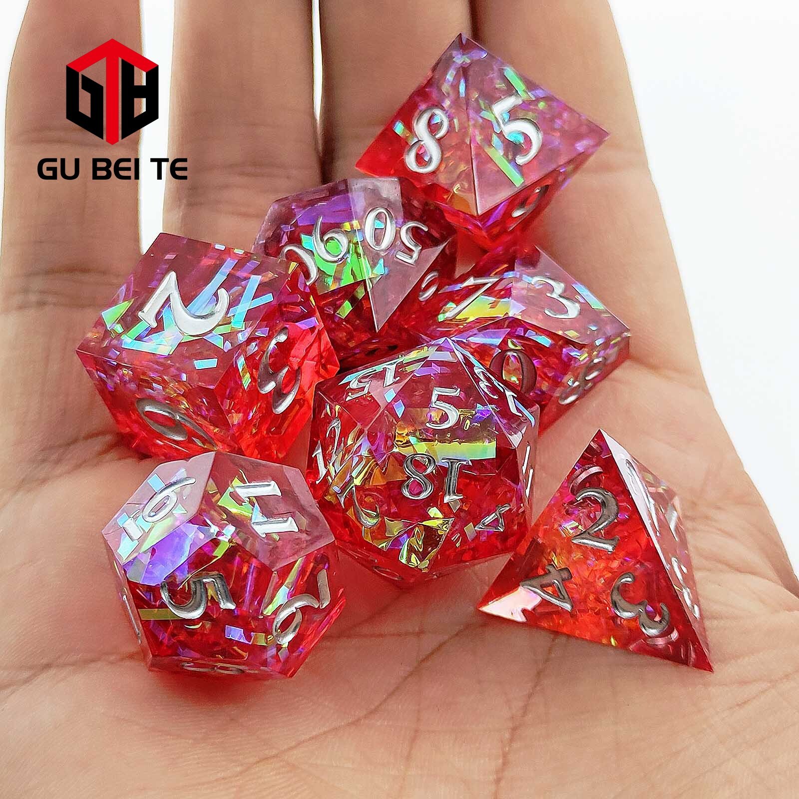 7Pcs DND Dice Set Resin Red Polyhedral Dice D4 D6 D8 D10 D10 D10 D% for Rpg D&D