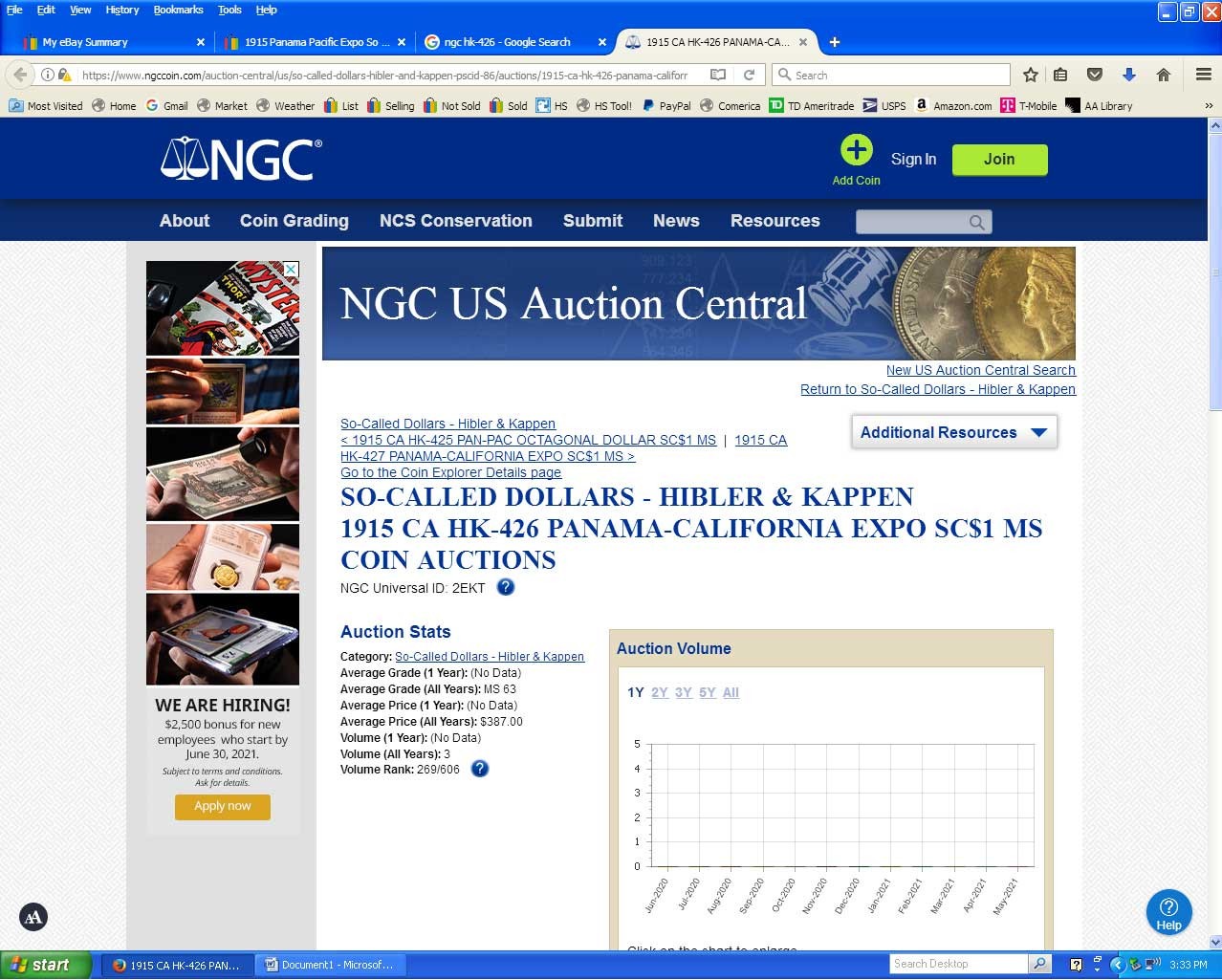 1915 HK-426 : Silver S.S. Ancon Panama-Pacific Exposition So-Called Dollar