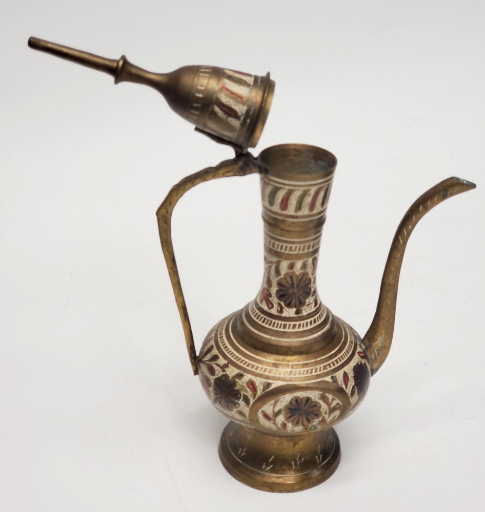 Vintage 6 pc Middle Eastern Turkish style solid brass coffee or tea pitcher cups