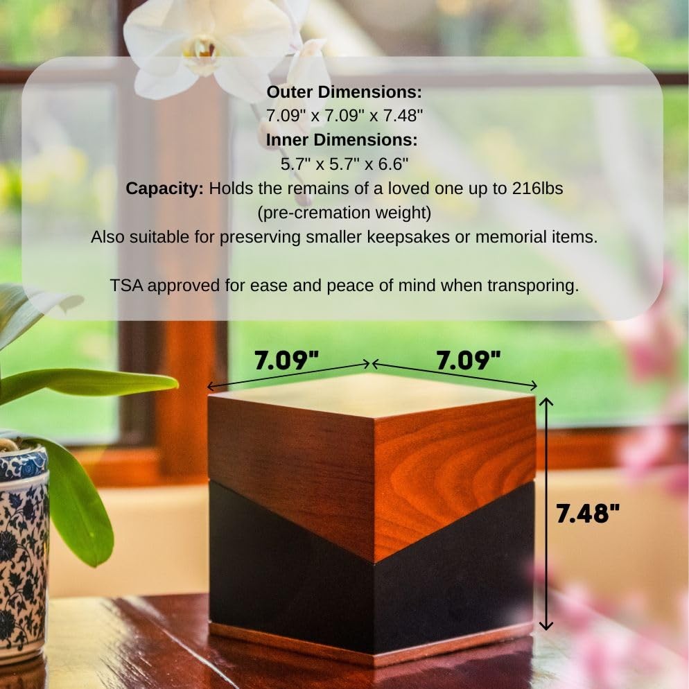 Premium Urn for Ashes Adult Human | Standard, Walnut Wood and Black