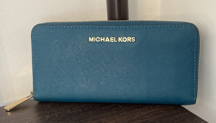 Michael Kors Deep Turquoise Teal Wallet Zip Around A2