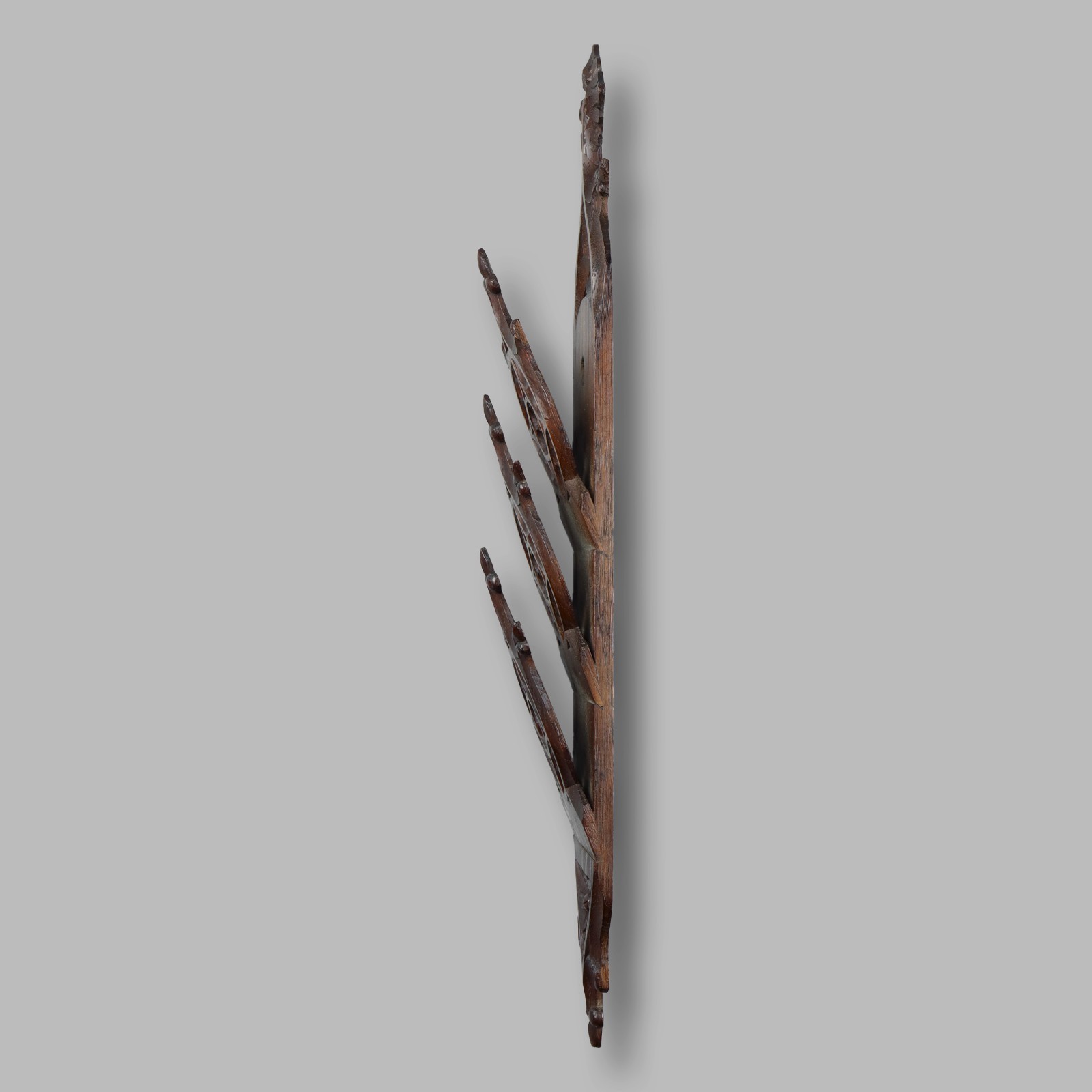 Antique 19th Century Ecclesiastical Gothic Carved Wood Letter Rack Holder