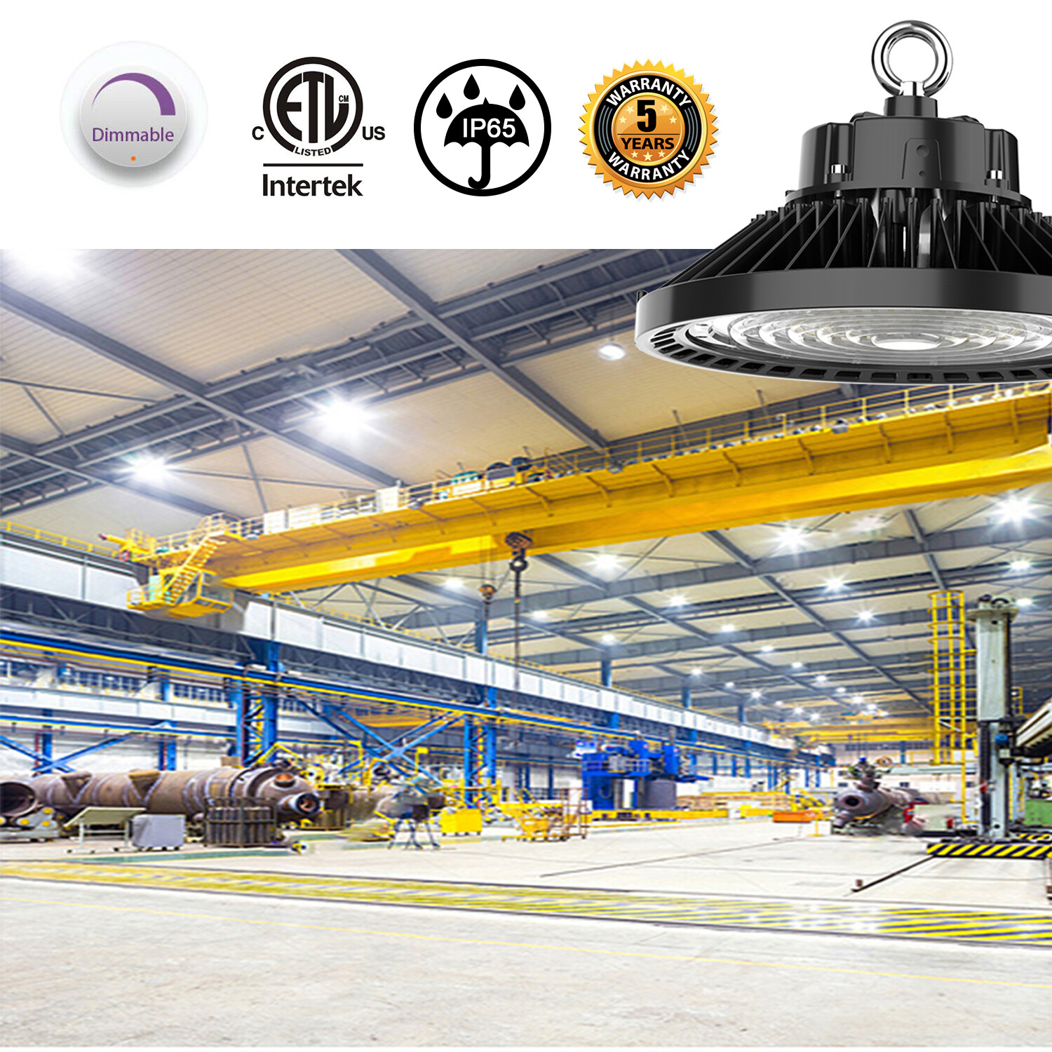 8Pack ETL UFO LED High Bay Light 150W 5000K Dimmable IP65 for Warehouse Gym Shop