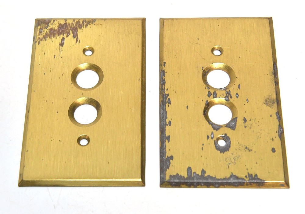 2 VINTAGE PUSH BUTTON BRASS COVER SWITCH PLATE