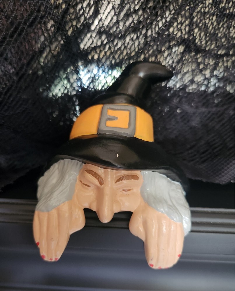 RARE Vintage 1982 Witch & Ghost Shelf Sitters, Handmade, Ceramic Bisque, EUC