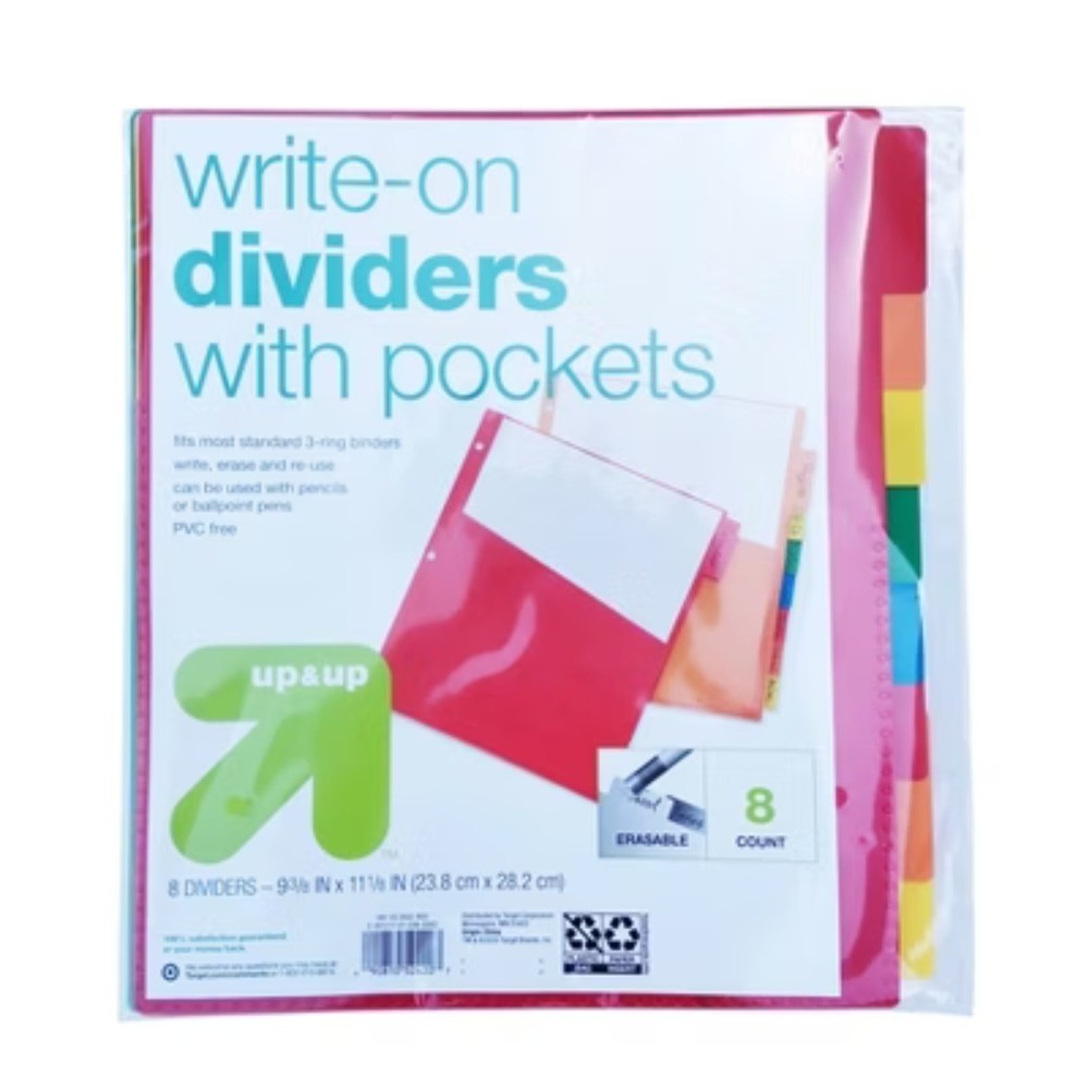 8ct Write-On Index Dividers with Pockets Multicolor