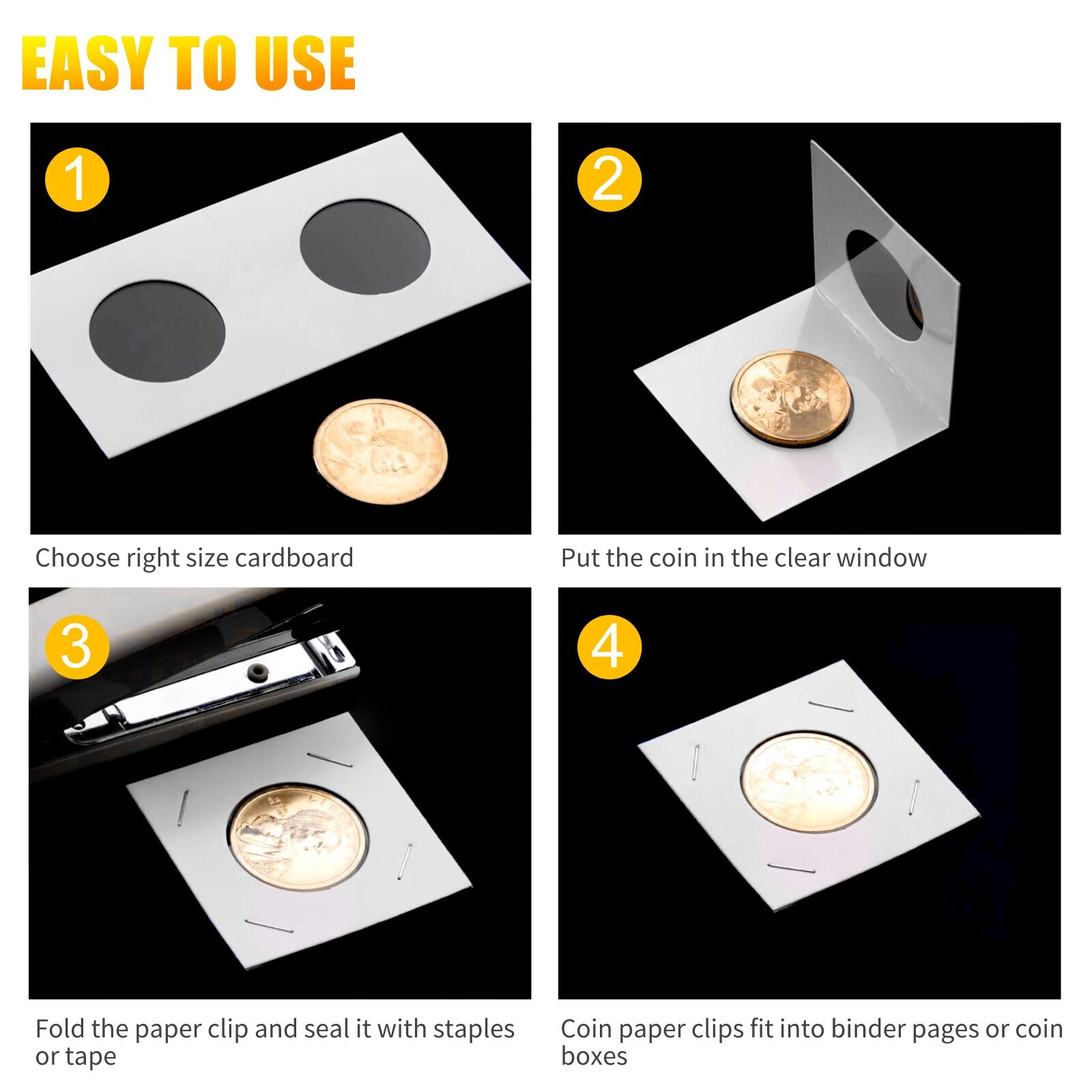 200PCS/Set Assorted Coin Holders 2X2 Cardboard Mylar Flips Include 4 Sizes