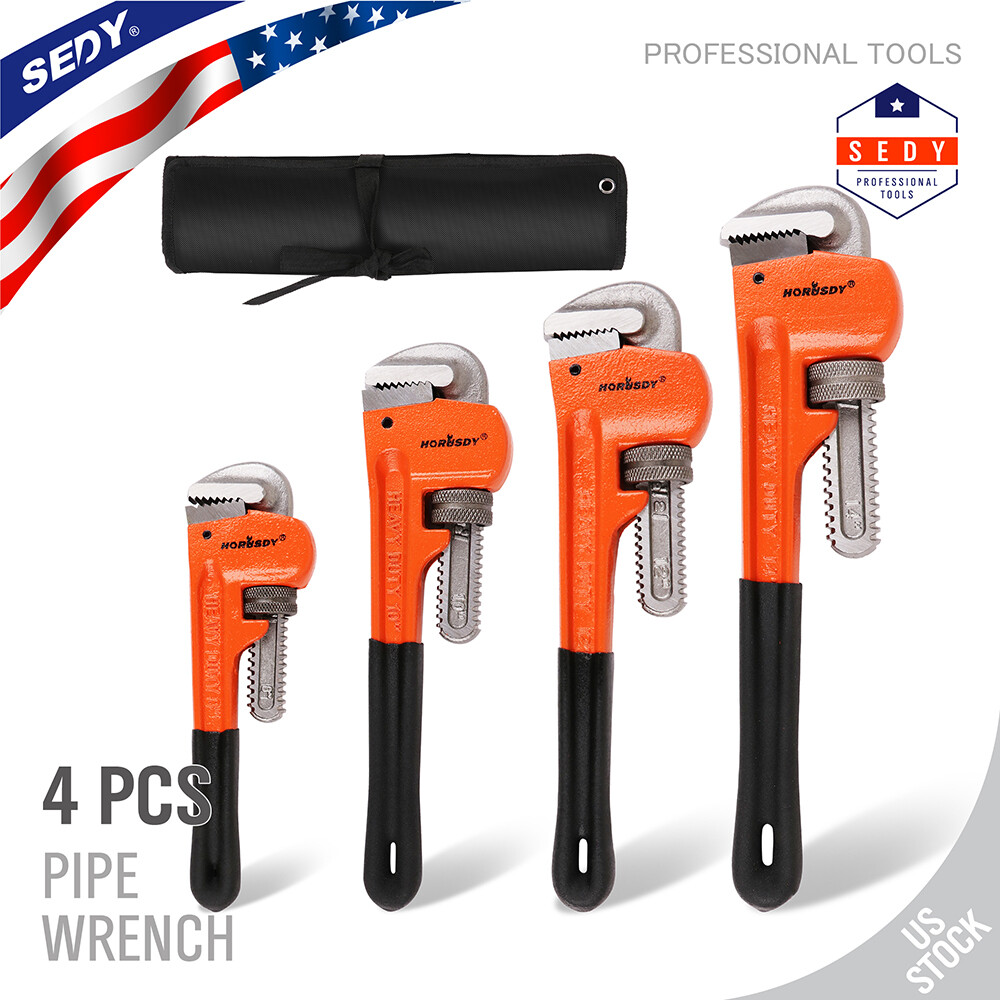4pc Pipe Wrench Set Monkey Heat Treated Adjustable Heavy Duty 8" 10" 12" 14" NEW