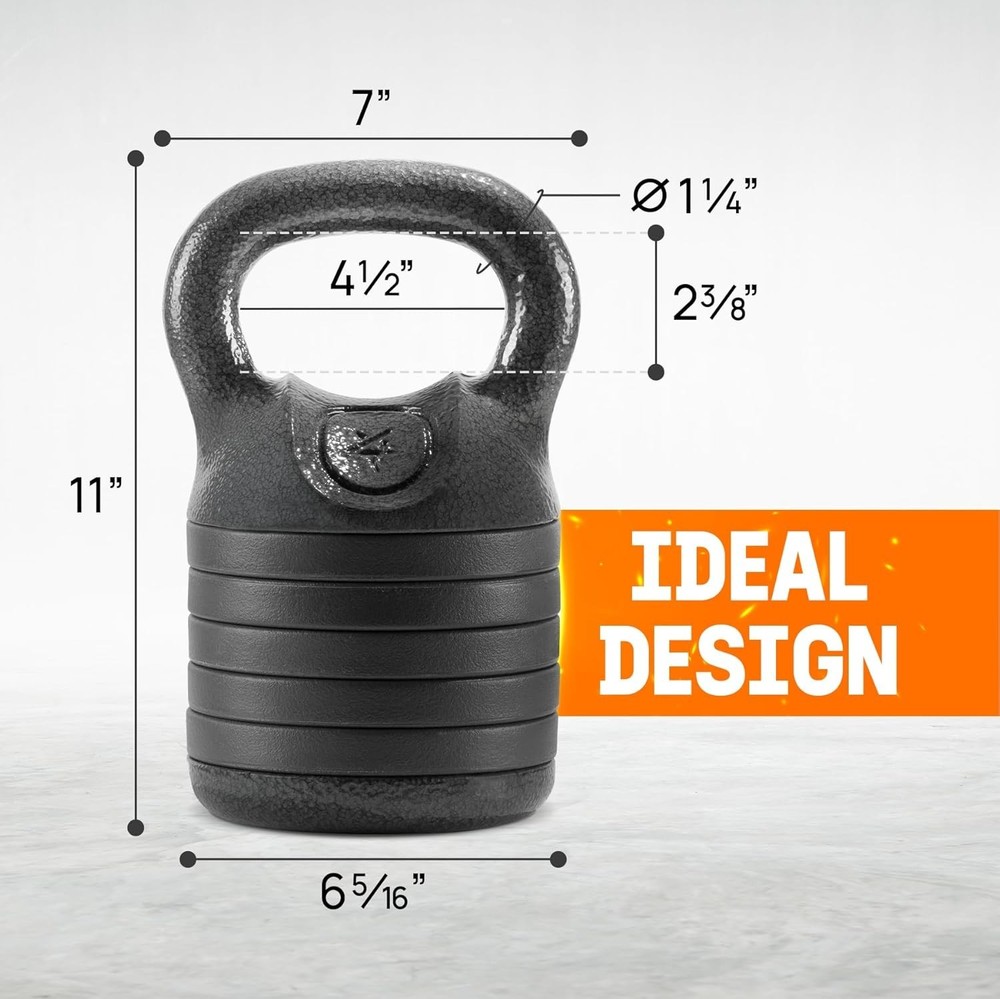 Adjustable Kettlebell Set, 20–40 LB Weight Set, Solid Cast Iron Handle with S...