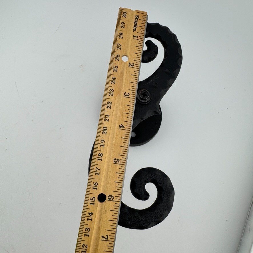 1 Pair - Black Galvanized Iron Scroll Post Mount Shutter Dogs w/ Hammered Edge