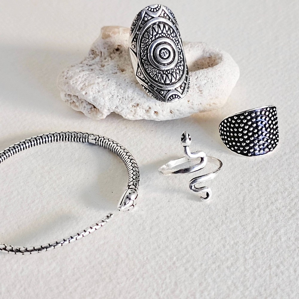 Silver ring studded circle handmade