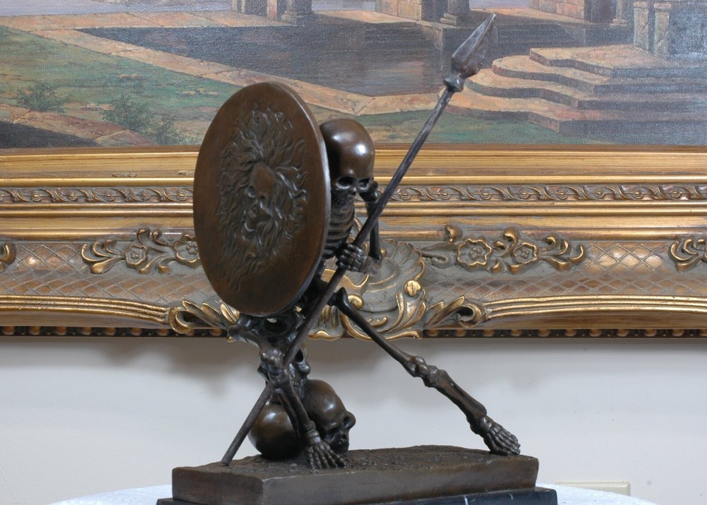 Signed Milo Bronze Statue, Bronze Skull Skeleton Warrior sculpture