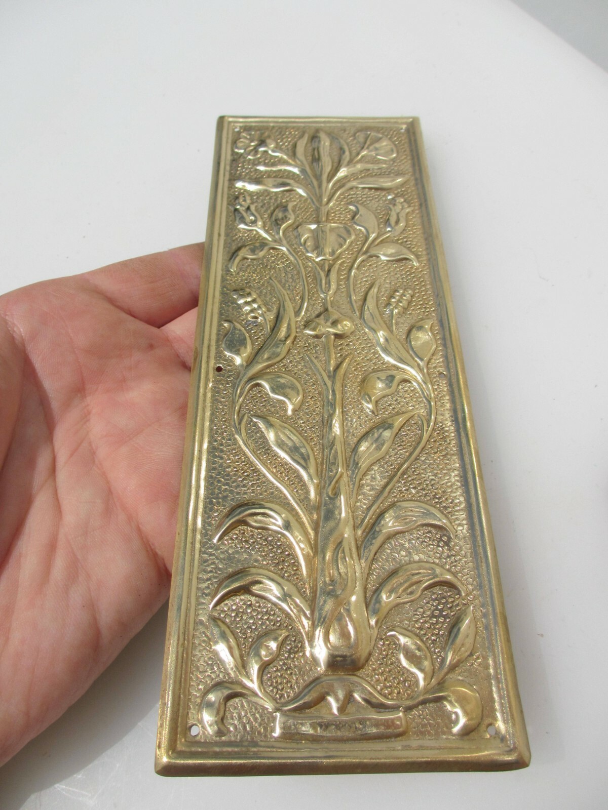 Brass Finger Plate Push Door Handle Art Nouveau Floral Flowers Antique STYLE