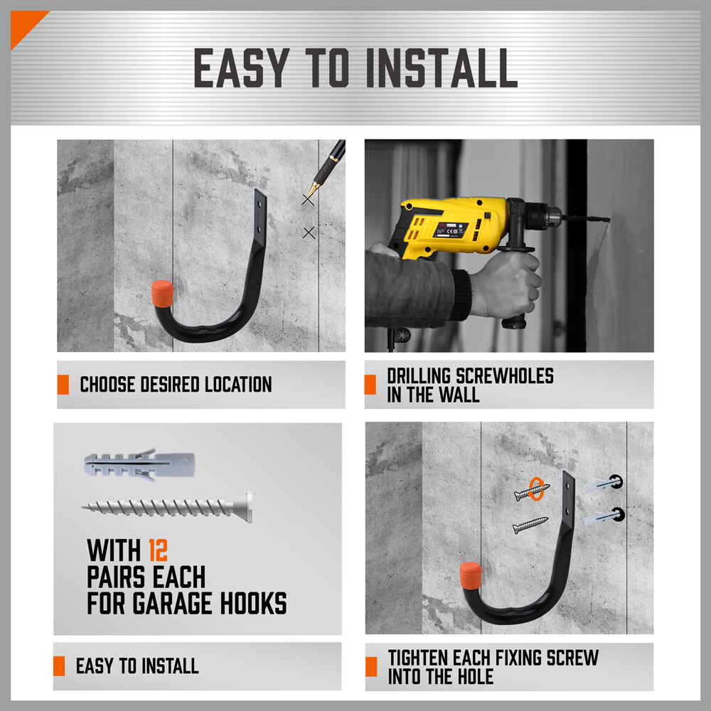 12 Packs Garage Storage Hooks Wall Mount Workshop Organizer Heavy Duty Steel
