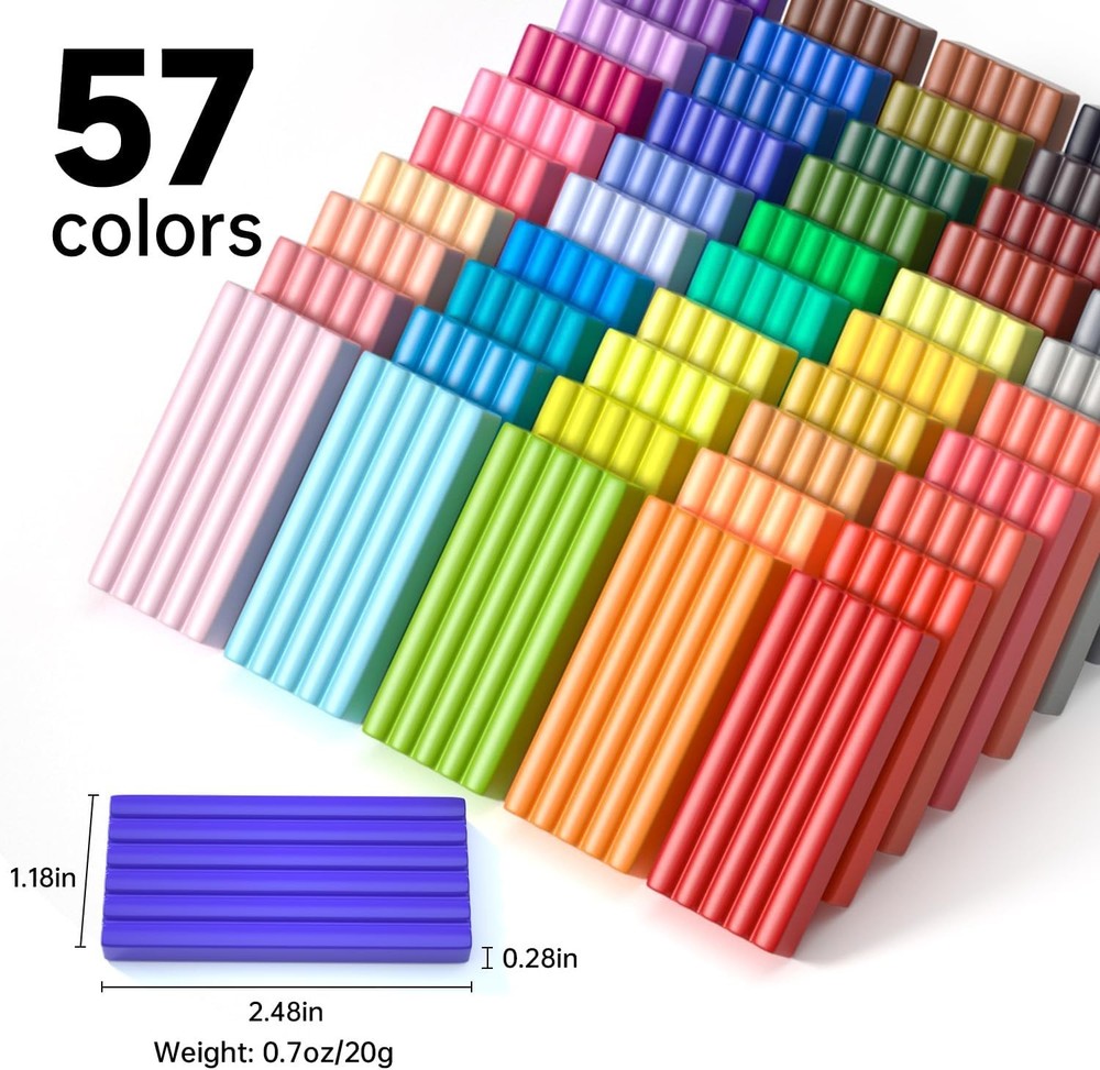 Versatile Polymer Clay Kit: 57 Colors, 19 Tools - Perfect for Creative Minds