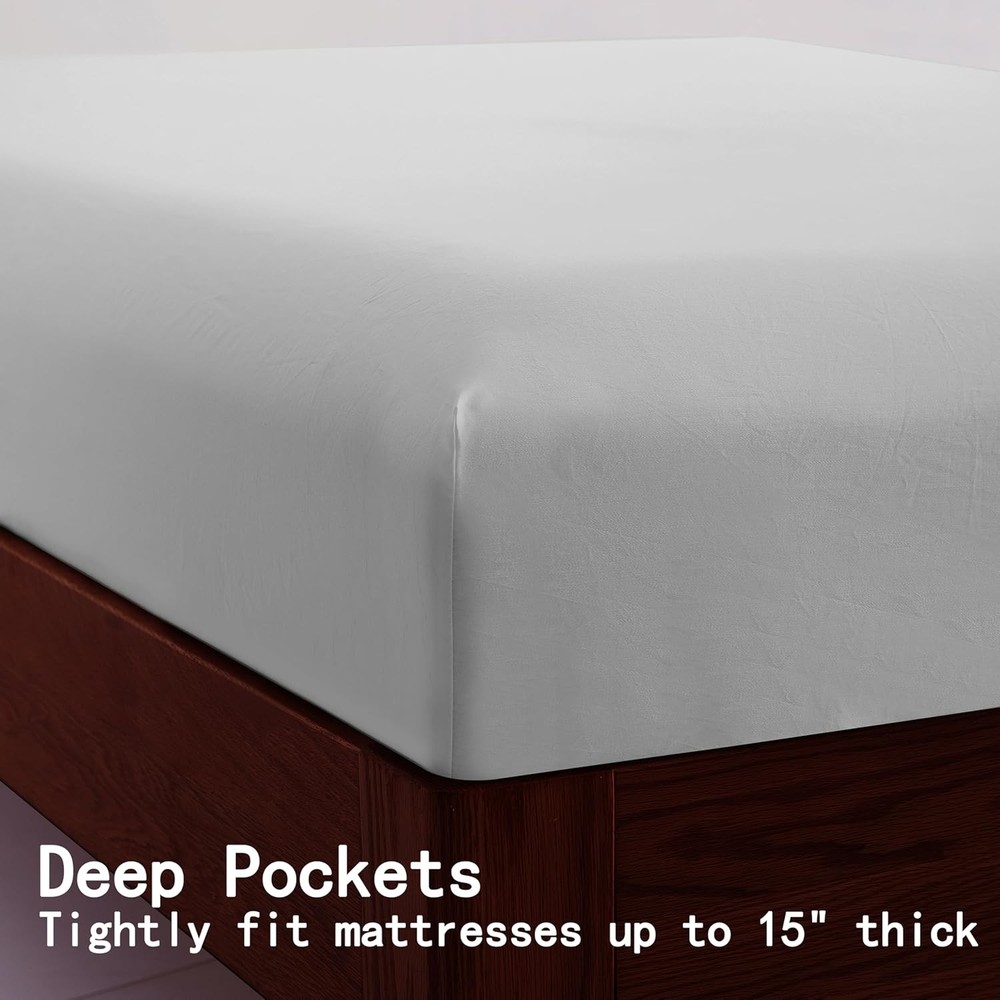 King Size 100% Egyptian Cotton Fitted Sheets 600 Thread King, Solid-gray