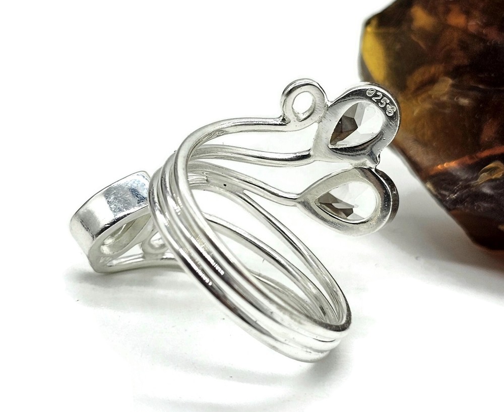 Prasiolite Wrap Around Ring, Size R, Sterling Silver, Three Stone Ring, Green