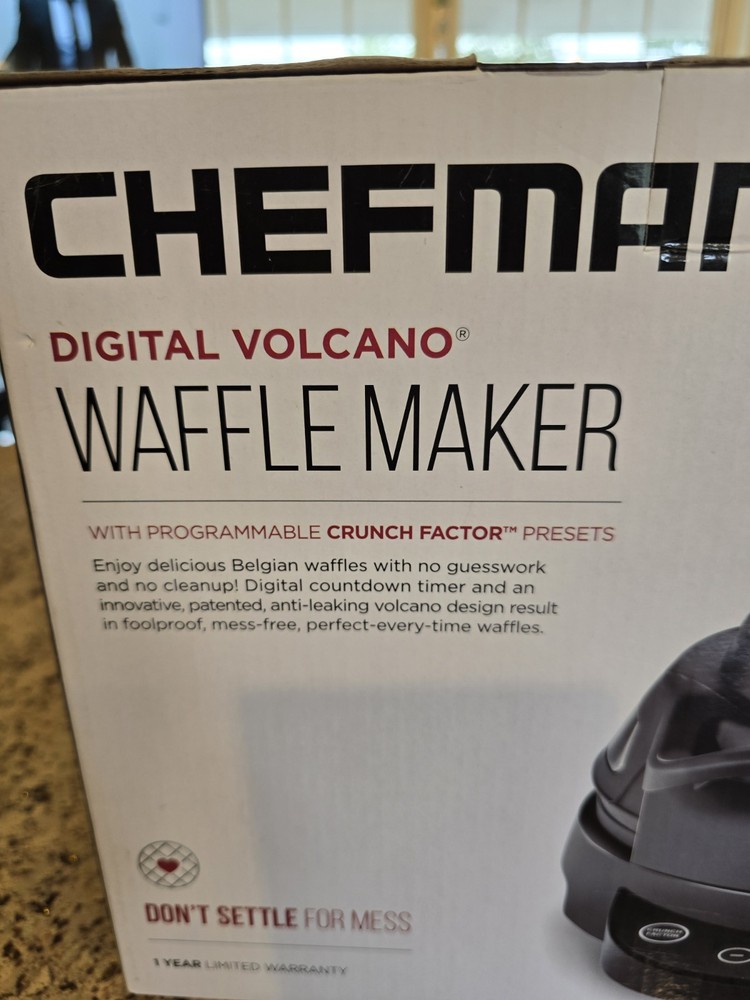 Chefman Digital Volcano Belgian Waffle Maker Crunch Factor Timer Anti-Leak