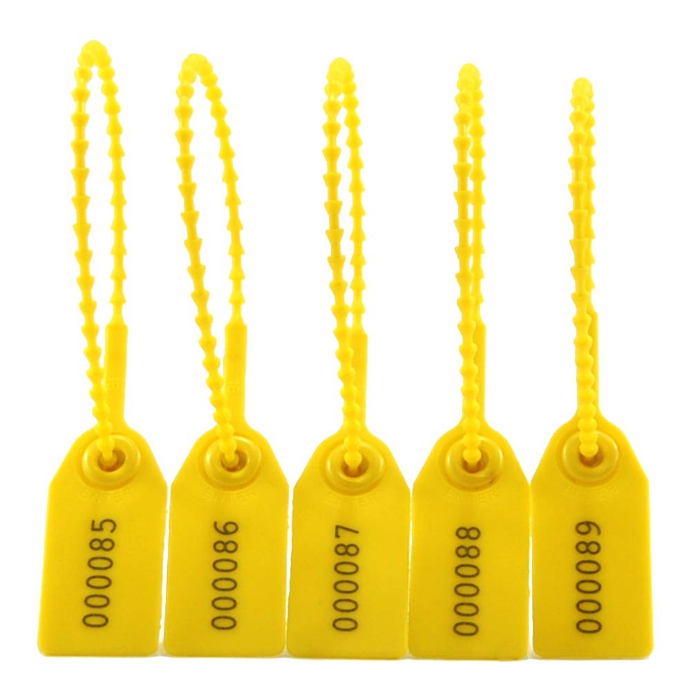 (R) Yellow Numbered Security Zip Ties Plastic Tamper Evident Seal Tags Pull T...