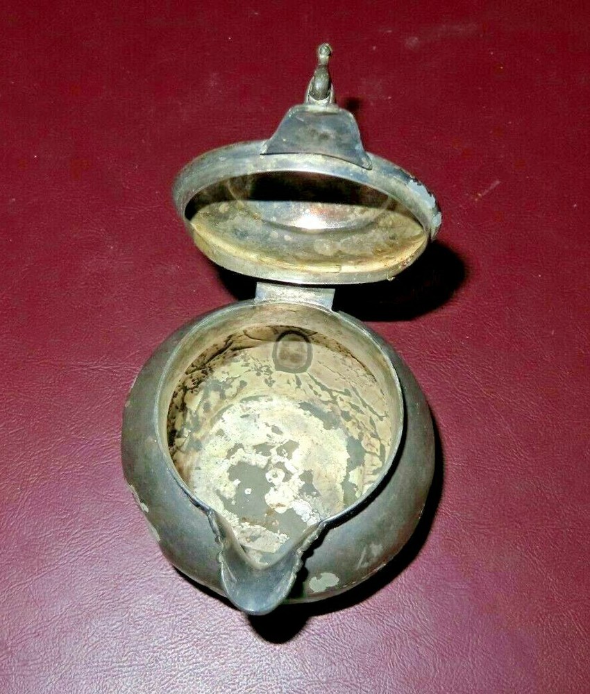 Antique Ornate Small Etched Silverplate Pitcher Teapot - As-Is - Poor Condition