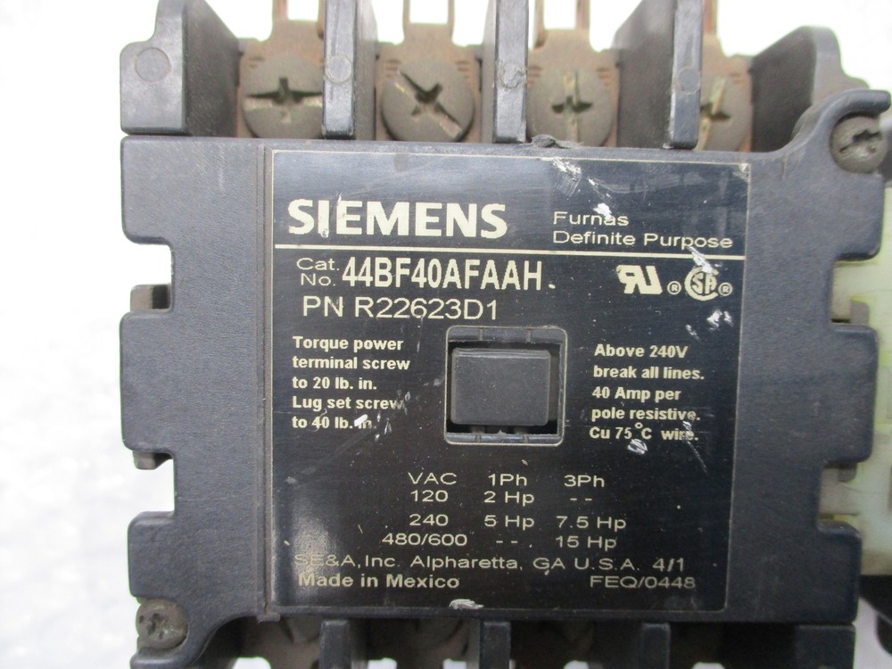 SIEMENS 44BF40AFAAH CONTACTOR 120VAC UNMP