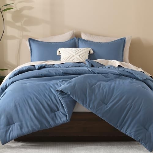Comforter Full Size Set, 3 Pieces Lightweight Solid Full (79"x90") Haze Blue