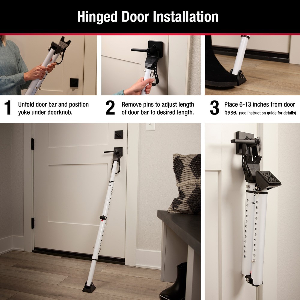 Master Lock Compact Door Stopper Folding Security Bar Adjustable Knob + Sliding
