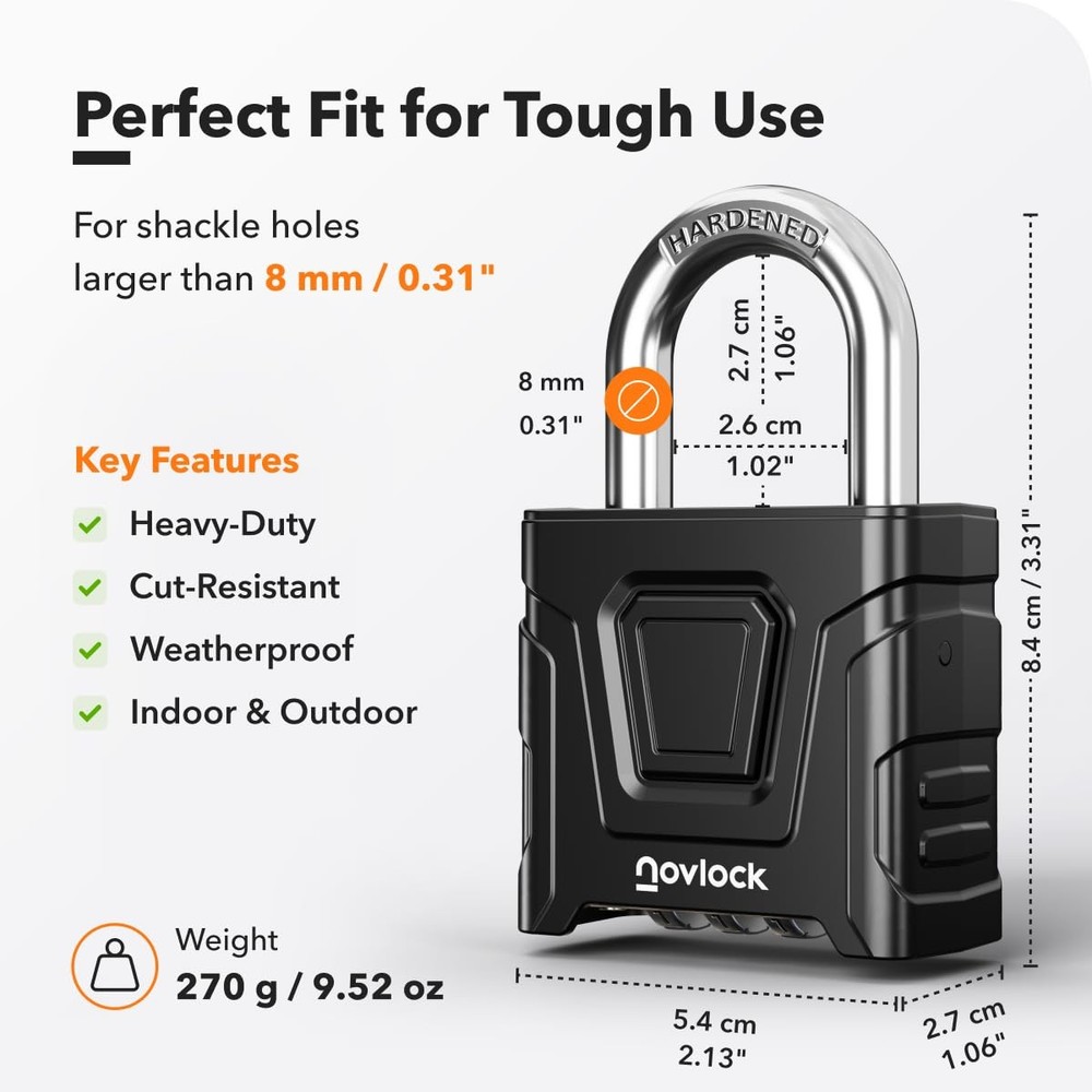 Outdoor Combination Locks – Heavy Duty, Large, Weatherproof Padlocks with Cod...