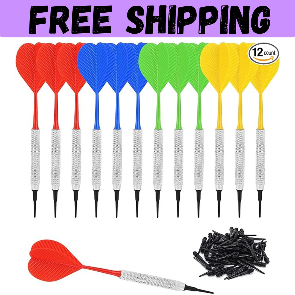12 Pcs Soft Tip Darts Bar Dart Plastic Tip Darts Set Attach Extra 100 Black 2