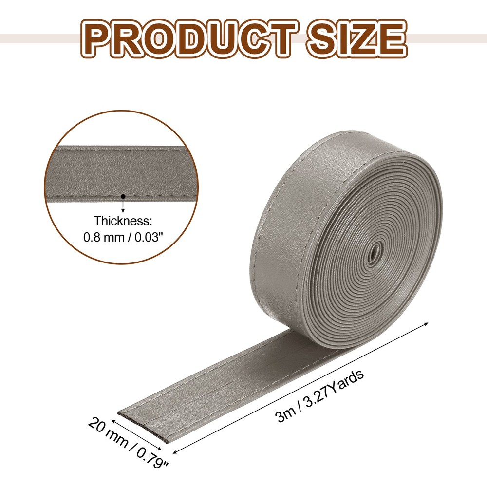 3.3Yard/3m Double Sided PU Leather Strap, 0.79" Wide Flat Strips, Gray