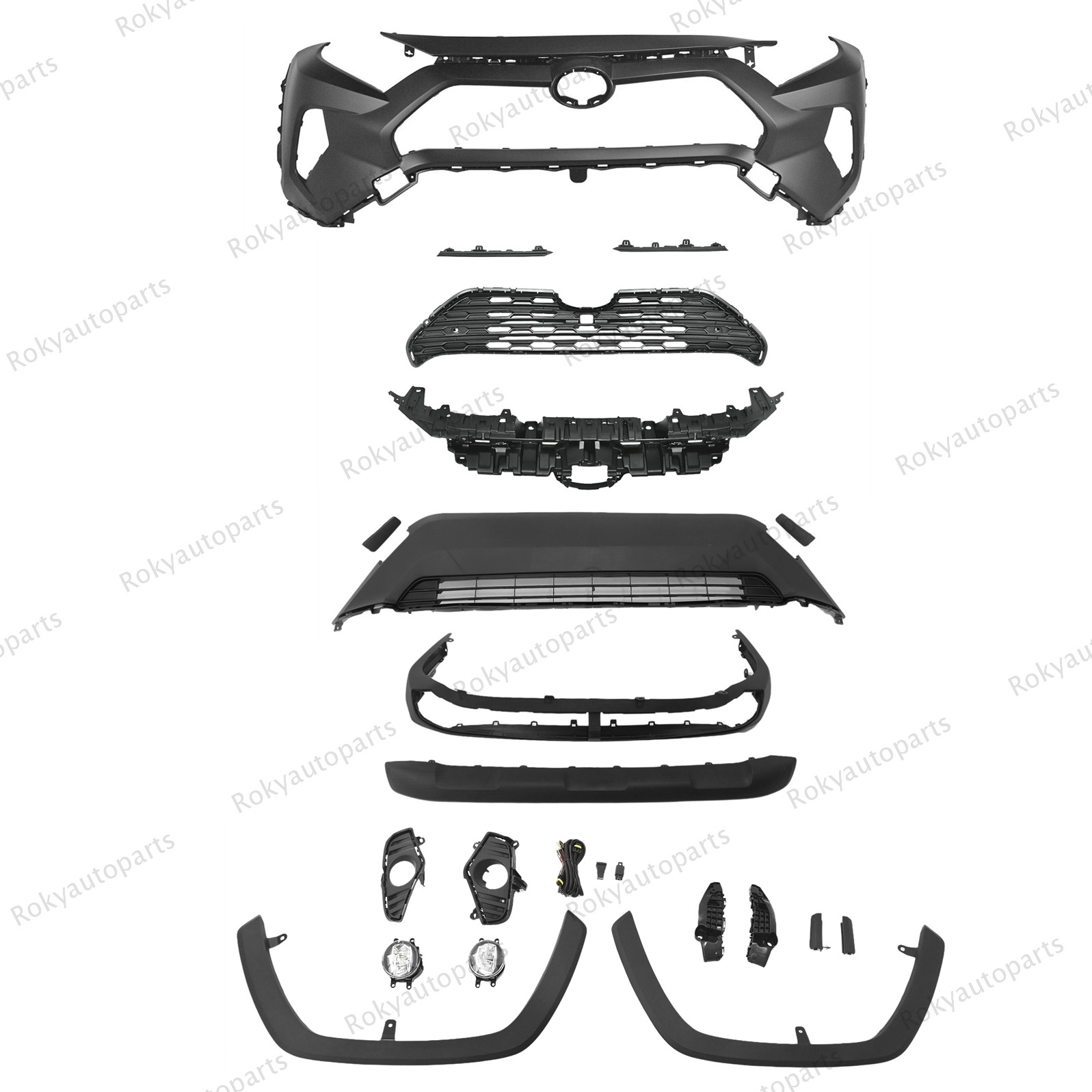 For RAV4 2019-2024 Front Bumper Cover,Upper Lower Grilles,Fog Lights&Fender Trim