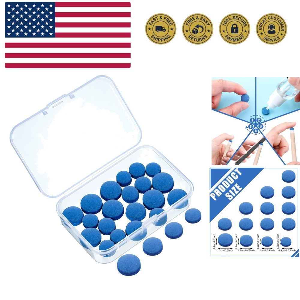 20 Pcs Billiard Pool Cue Tips Replacement Kit Pool Stick Tips with Storage Bo...