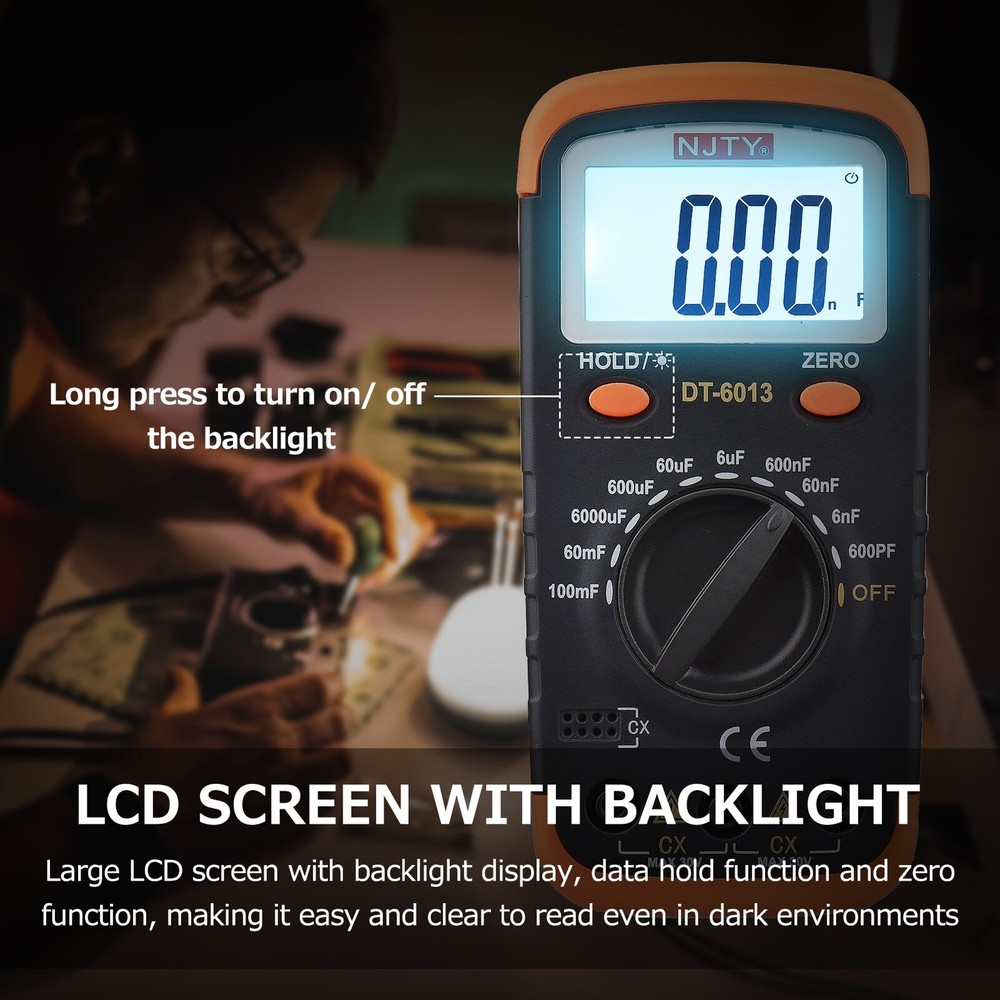 Digital Capacitance Meter with LCD Backlight Display 600pF To 100mF Capacitor