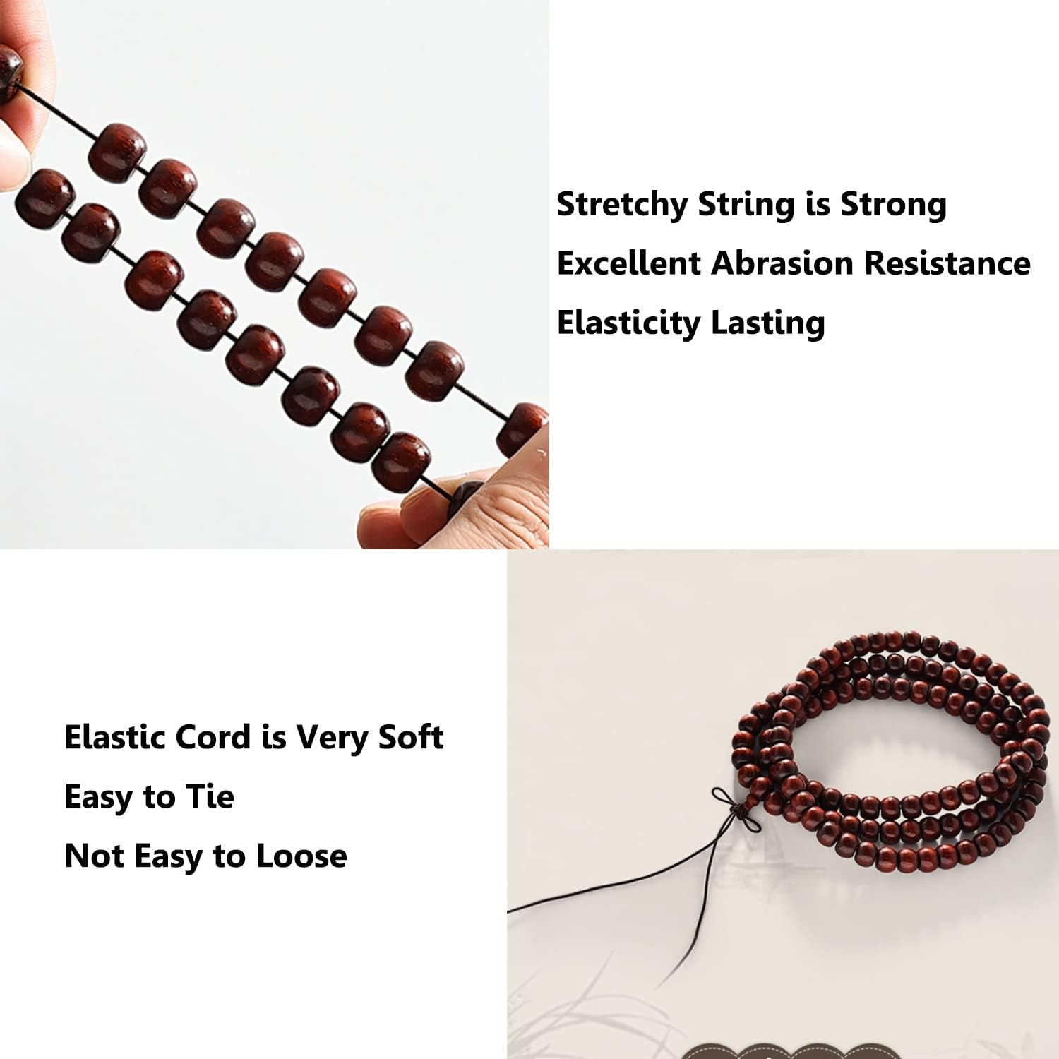 Elastic Cord for Bracelets, 1 mm 330 Feet Durable Bracelet Black, Black