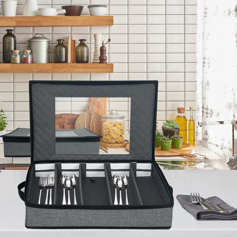 VERONLY 2 Pack Flatware Utensil Storage - Sturdy Silverware Storage Box with Div