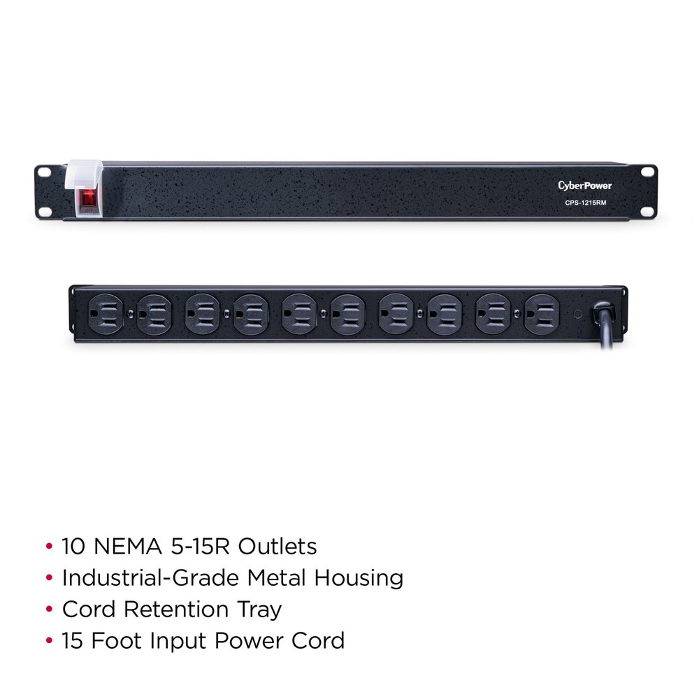 Basic PDU 100-125V 15A, 10 Outlets, 15ft Cord, 1U Rackmount