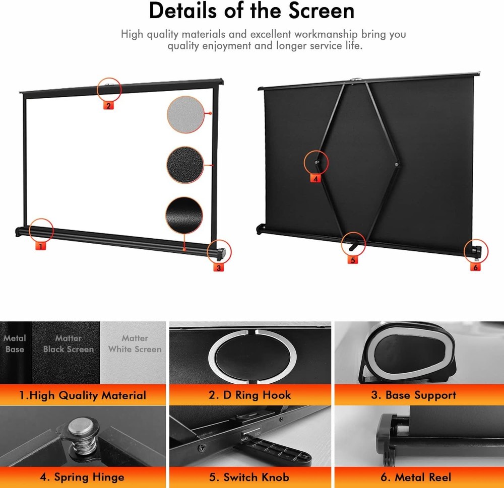 New Portable Mobile 50 Inch Projector Screen Pull Down, 16:9 Projector Screen...