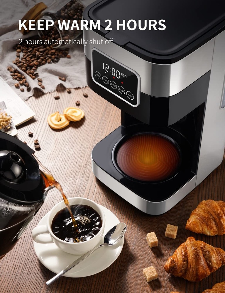 SHARDOR 10-Cup Programmable Coffee Maker, Regular & Strong Brew Drip silver