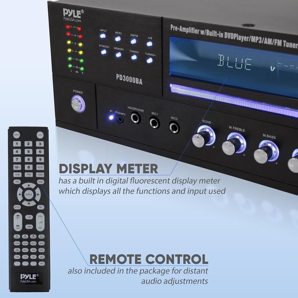 Pyle Bluetooth 4.1 Channel 3000W AM/FM Stereo Receiver Amplifier DVD CD USB/SD