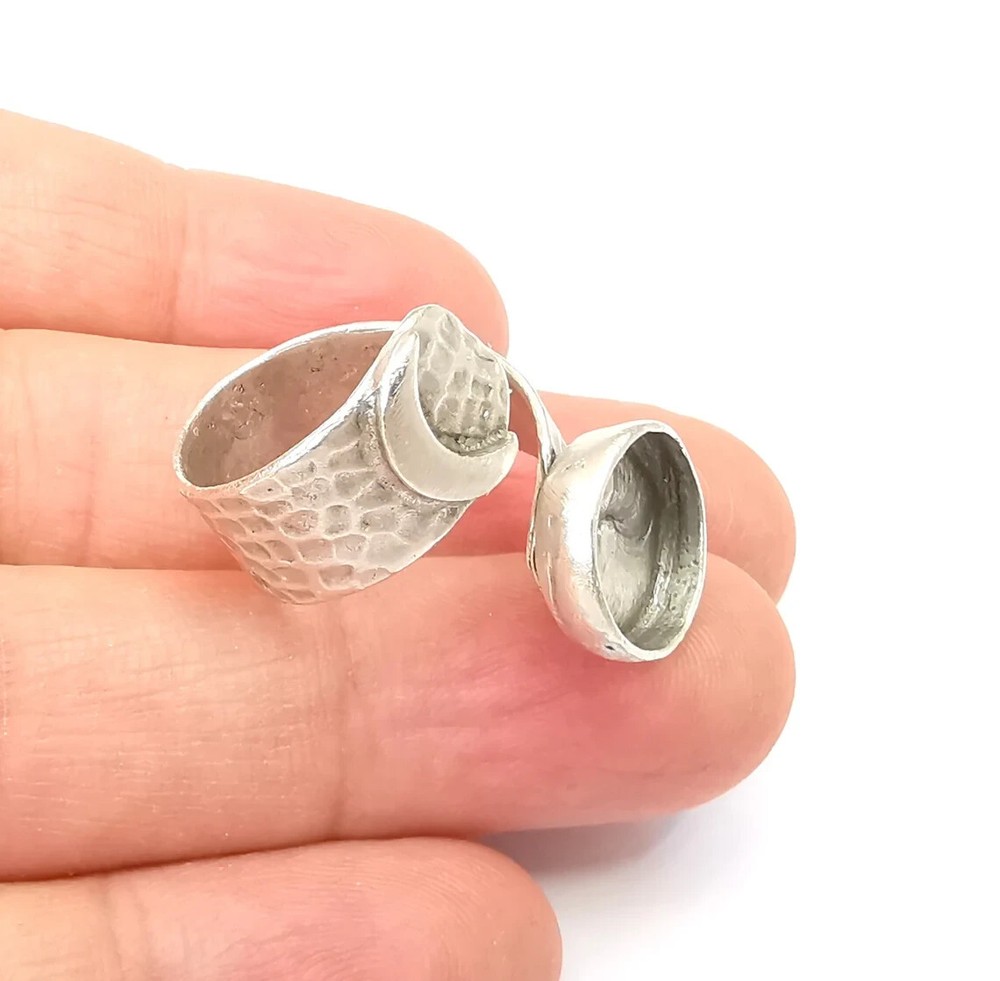 Crescent Ring Setting Blank Cabochon Ring Mounting Adjustable Wrap Ring Base