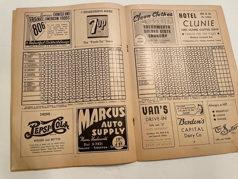 1945 Pacific Coast League Solons Baseball Program Doubleday Park Sacramento Ca