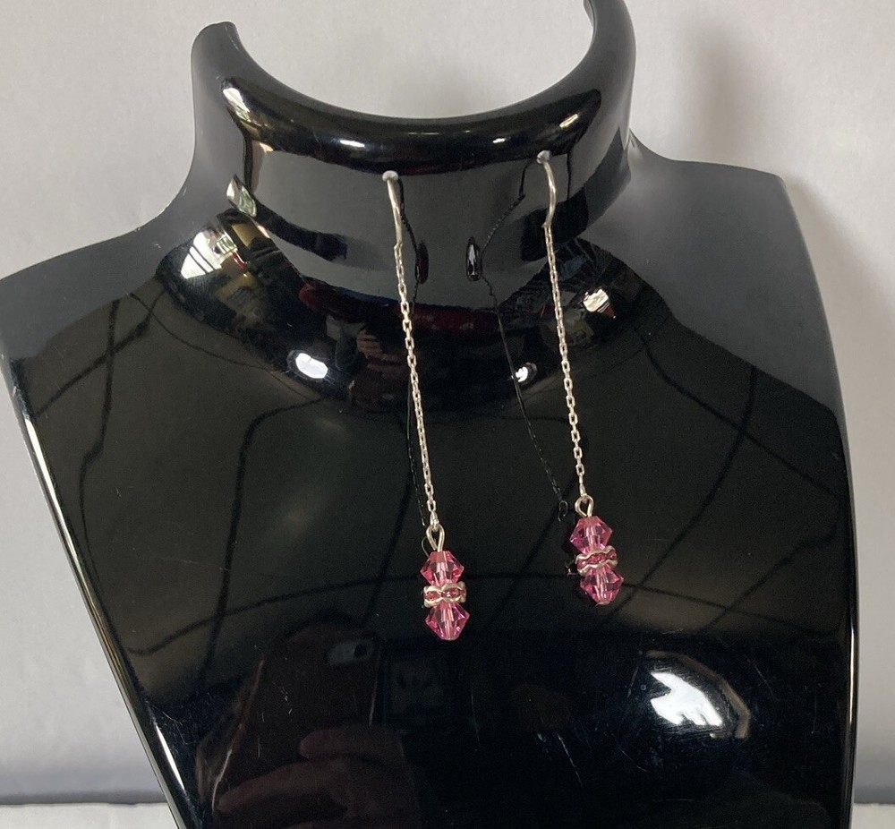 Vintage Long Pink Gem Dangle Earrings With Back Dangle