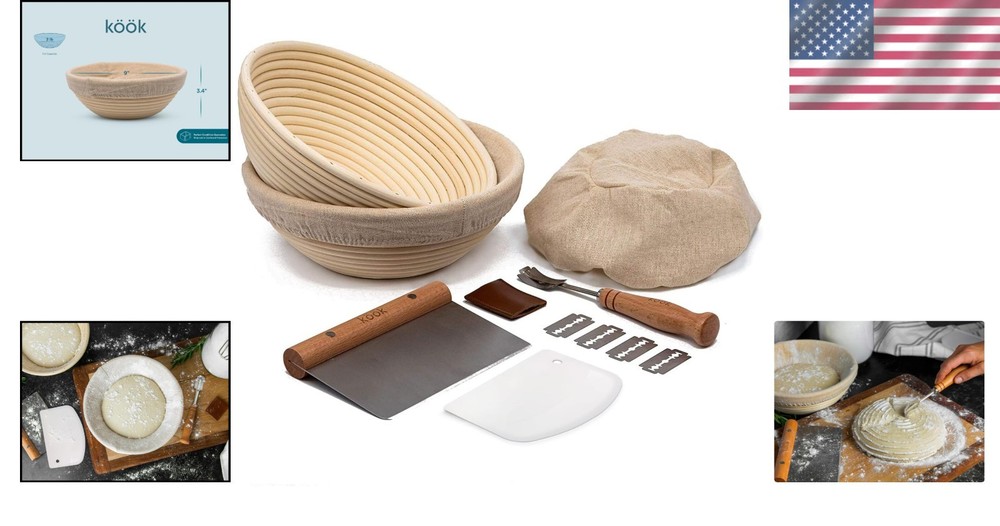 Authentic Sourdough Baking Set: 2 Rattan Proofing Baskets & Professional Tools