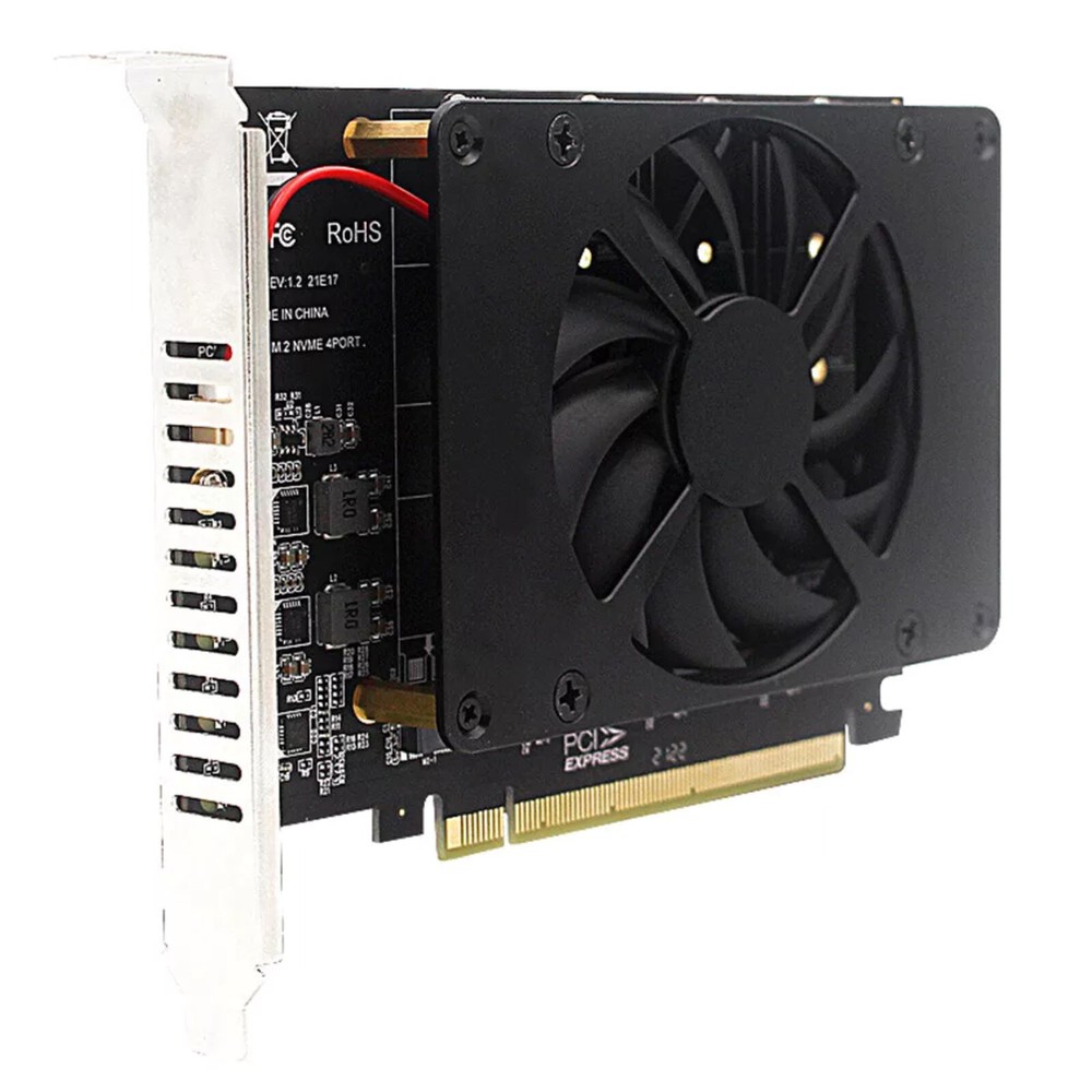 NVME M.2 Adapter Card PCIE X16 Splitter Expansion Controller 4-Disk Soft RAID
