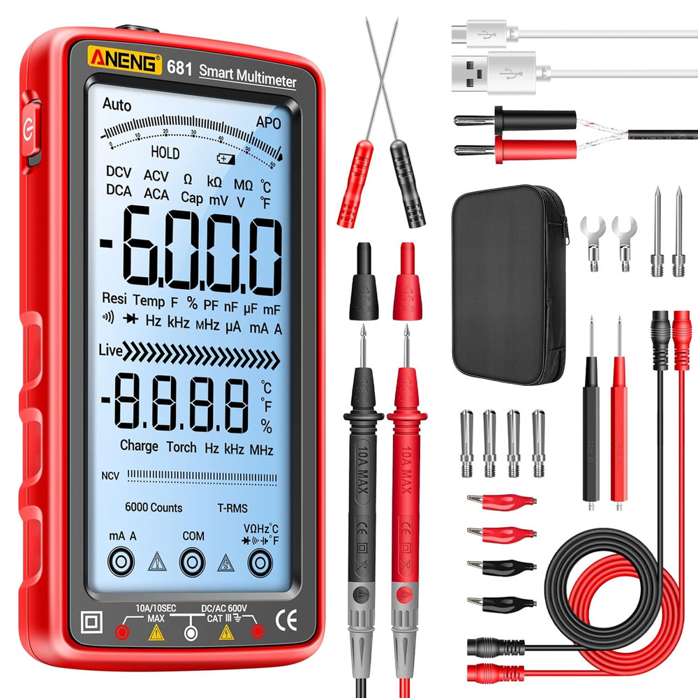 Digital Multimeter Tester Auto-Ranging TRMS 6000 Counts Voltmeter Smart Recharge