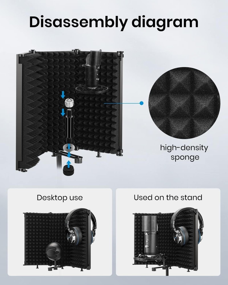 Ultimate Noise Reduction Mic Shield: Foldable Design for Studios and Broadcasts