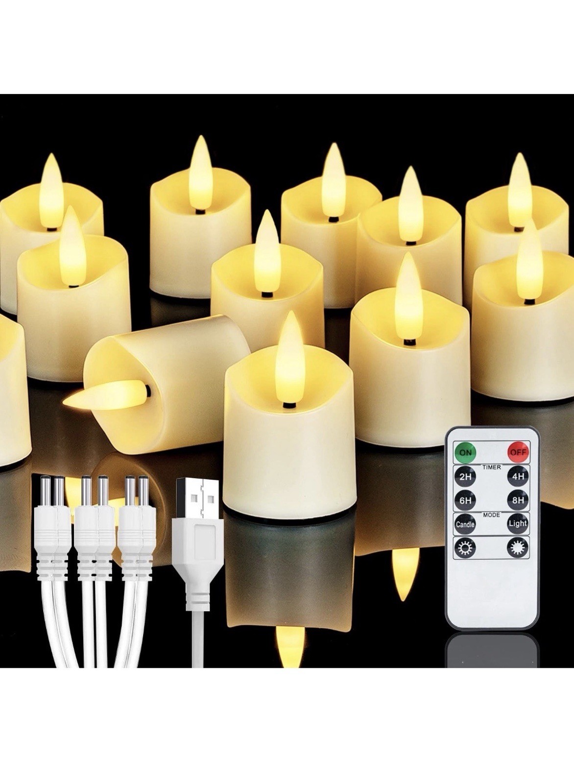 Rechargeable Flameless Candles 2/4/6/8H Timer LED Votive Candles 12 PCS Batte...